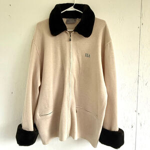 Rare Vtg 80s FILA Biella Italia Wool Cardigan Jacket Fur Collar Made in Italy